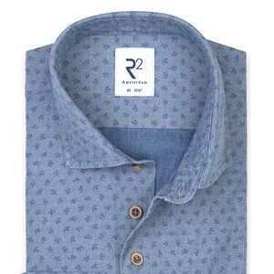 R2 Amsterdam Blue Floral Print Denim Shirt